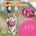BEAUTYZOO Cat Harness and Leash Escape Proof for Walking[MAX Safety Upgrade]- Neck Release Adjustable Harness for Cats Puppy,Soft Comfortable Lightweight & Reflective Travel Kitten Harness for Outdoor