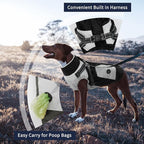 IECOii Dog Coat with Harness Built in - Black, Large - Waterproof Winter Coat, Fleece Lined Snow Jacket for Dogs