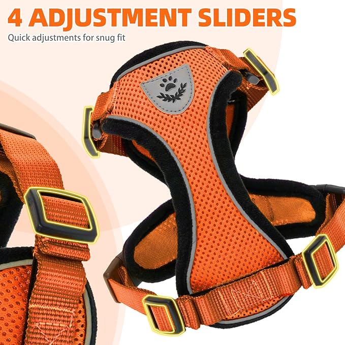 PUPTECK Cat Harness and Leash Set Escape Proof Reflective Cat Walking Harness Adjustable Soft Breathable Mesh Vest for Small Pets, Orange, M