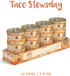 Weruva Classic Cat Stews!, Taco Stewsday with Beef, Chicken & Salmon in Gravy, 2.8oz Can (Pack of 12)