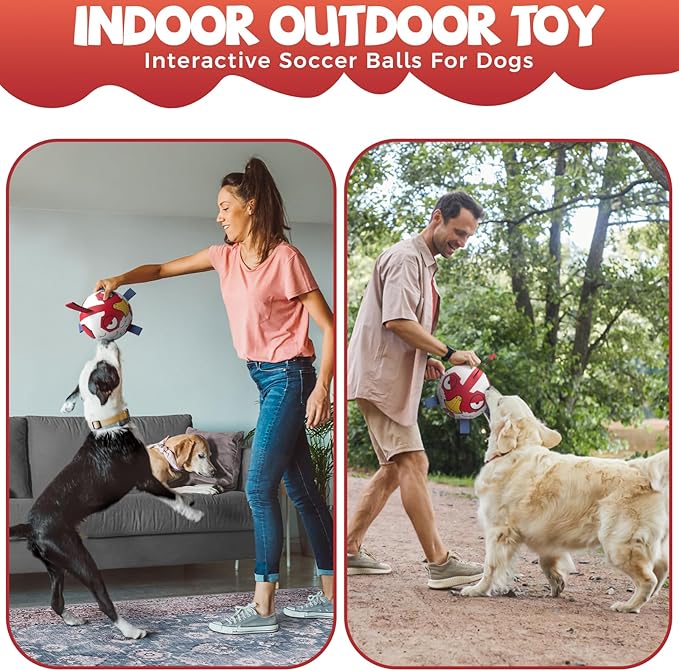 QDAN Dog Toys Soccer Ball with Straps - Durable Extra Large Dog Balls, Beach Pool Water Toys, Herding Balls (9 Inch)