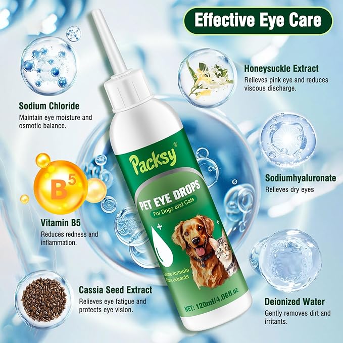 120ml/4.06fl oz Pet Eye Drops for Dogs and Cats,Solution for Redness,Itching and Tear Stains,Fast-Acting,Safe for All Breeds and Sizes
