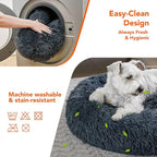 Deconovo Calming Donut Dog Bed, Washable Plush Round Pet Bed for Small Dogs & Cats with Raised Rim, Non-Slip Base and Soft Faux Fur—Lightweight, Easy-Care Design Dark Grey 21" L x 21" W x 8" Th
