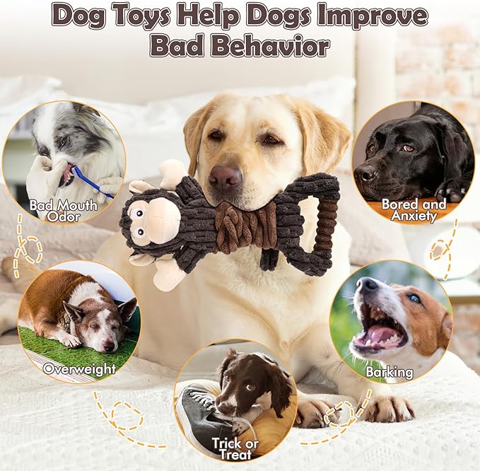 Plush Dog Toy with Crinkle Paper, Tug of War Pull Interactive Toys for Puppies to Large Dogs