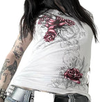 Gothic Tees for Women Y2K Grunge Graphic Short Sleeve Crew Neck T-Shirts 90s Vintage Aesthetic Emo Clothes