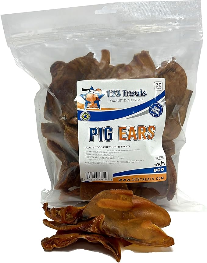 Pig Ears for Dogs, 100% Natural Long Lasting Pork Dog Chews, Ideal for All Chewers, Delicious and Healthy Dog Treats, Half Pig Ears (One Pack of 30)