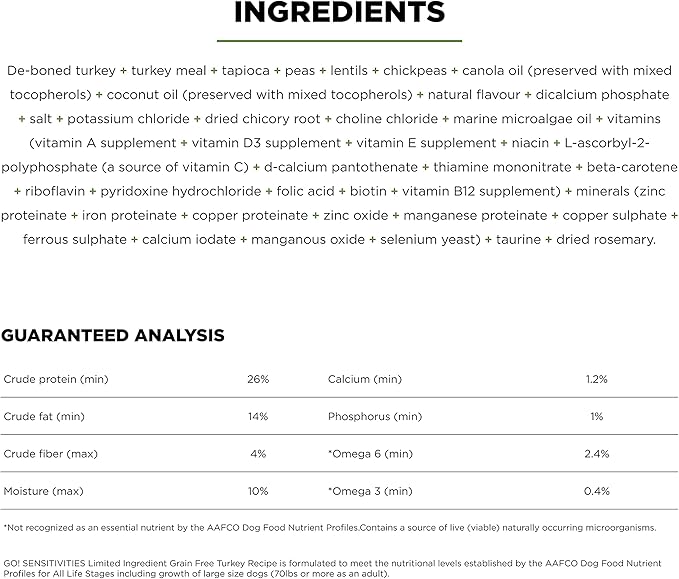 Go! Solutions Sensitivities Limited Ingredients, Grain-Free Dry Dog Food, Turkey Recipe for Sensitive Stomach, 12 lb Bag