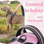 rabbitgoo Dog Harness Medium Sized, No Pull Pet Harness with 3 Buckles, Adjustable Soft Padded Vest with Control Handle, Walking Reflective Pet Vest for Medium Dogs, Pink, M