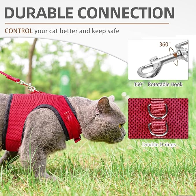 PUPTECK Soft Mesh Cat Vest Harness and Leash Set Puppy Padded Pet Harnesses Escape Proof for Cats Small Dogs, Red Large