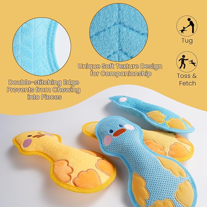 Nocciola Duck Squeaky Dog Toy, New 2025 Indestructible Dog Toy for Aggressive Chewers, Stuffed Toy with Two Tough Layers, Interactive Tug Training to Keep Them Busy, Yellow