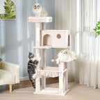 54” Cat Tree with Big Hammock 21x17” Adult Cat Tower with Scratching Posts Featuring Large Top Bed, Scratcher Pad, Spacious Condo House and Detectable Ball for Indoor Cats-Large Beige