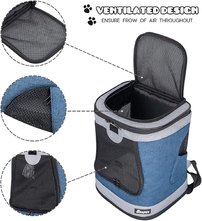 JESPET & GOOPAWS Pet Backpack Carrier for Small Dog, Puppy, Soft Carrier Backpack Ideal for Traveling, Hiking, Walking and Outdoor Activities with Family (Blue Grey)