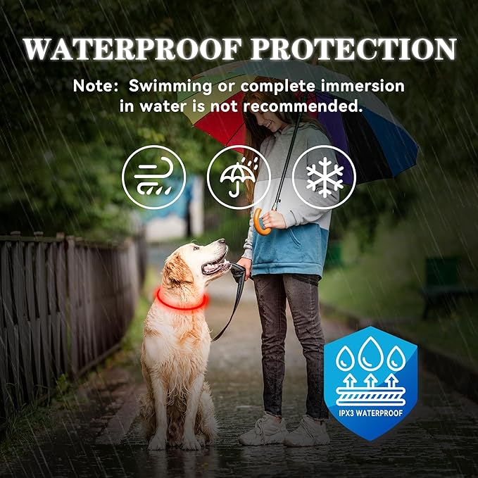 Light Up Led Dog Collar Rechargeable Waterproof, Glow in Dark Dog Collar, TPU Cuttable Lighted Dog Collars for Night Walking Charging USB, Safety for Small Medium Large Dogs Red
