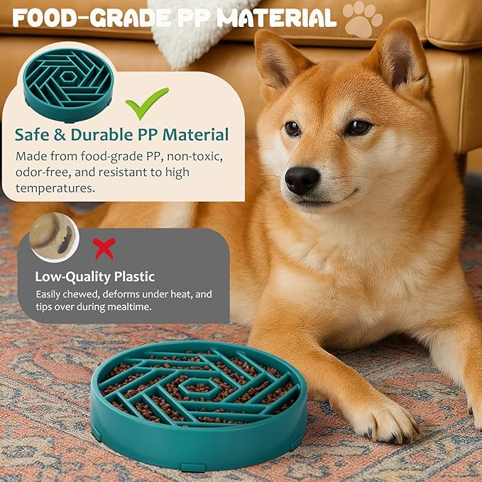 WHIPPY Slow Feeder Dog Bowl, Puzzle Maze Design to Slow Down Eating, 3-Cup Capacity, Anti-Gulping Food Bowl for Medium & Large Dogs,Green