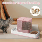 Automatic Small Pet Feeder and Water Dispenser, 2 in 1 Gravity Cat Auto Cat Small Medium Dog Feeder and Waterer Set Dish for Puppy Kitten Pets (Pink)