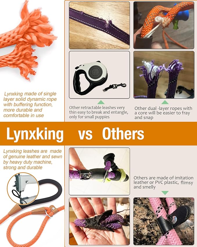 lynxking 8 FT Dog Leash Slip Lead 2 Pack Strong Heavy Duty Braided Dog Training Leash No Pull Training Lead Leashes for Medium Large and Small Dogs