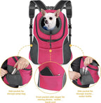 WOYYHO Pet Dog Carrier Backpack Small Dog Front Backpack Ventilated Dog Carrier Back Pack with Storage Pockets, Adjustable Straps & Safety Belt for Travel Hiking Outdoor (Size M: 5-9 lbs, Rose)