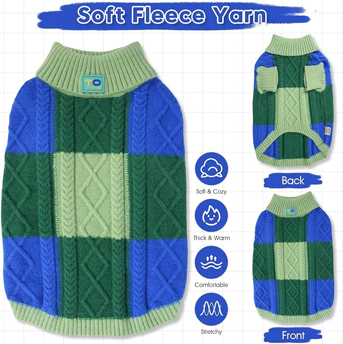 Turtleneck Pet Sweaters for Dogs Boys or Girls,Color Inlay and Moving Needle Pattern Dog Sweater,Pet Clothes,Dog Sweaters,Suitable for Various Breeds Dogs or Sizes (Green Group,S)