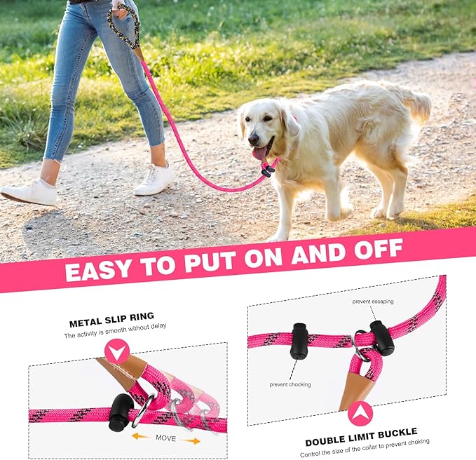 lynxking Slip Lead Dog Leash Reflective, Heavy Duty Comfortable Strong Rope for Large Medium Small Dogs No Pull Pet Training (Pink, 2PCS Large 1/2in x 6ft)