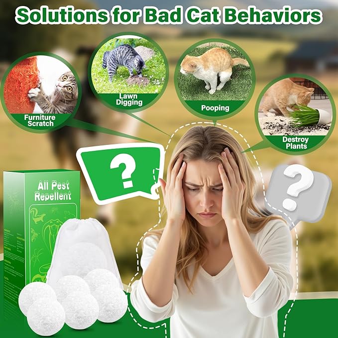 Cat Repellent Outdoor Indoor, 36 Pcs Peppermint Oil Natural Cat Deterrent Balls Preventing Cats Away from Indoor Furniture Scratch, Keep Cats Out of Yard Lawn Garden