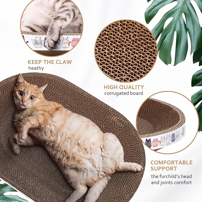 Mixweer 4 Pcs Cat Scratcher Cardboard Oval Cat Scratch Pad Board Bed Bowl 2 in 1 Cat Scratcher Cat Scratching Post Corrugated Lounge Couch Nest for Cats Grinding Claw Furniture Protector Indoor