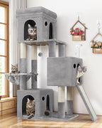 Globlazer Cat Tower for Indoor Cats, 52in Multi-Level Heavy Duty Cat Tower with 4 Scratching Posts, Ladder, Sturdy Cat Tree with 3 Cat Condos for Adult Cats Kittens, Hanging Basket, F52B, Light Grey