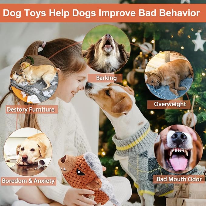 Dog Toys - Squeaky Interactive Plush Dog Toy with Rope, Chew Toy for Large Dogs, Small Dogs & Puppies - Tug of War Dog Toy for Aggressive Chewers, Pet Toys for Dogs