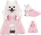 KOUPA Pet Wedding Costume for Cat Small Dogs, Sparkly Cat Clothes Tulle Cloak for Puppy Kitten, Halloween Dog Outfit Suit for Party Holiday Christmas, Pink
