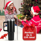 40 oz Tumbler with Handle and Straw Lid Insulated Cup Stainless Steel Water Bottle Travel Mug Gifts for Women Men Kids Trek Collection Black-1 Pc