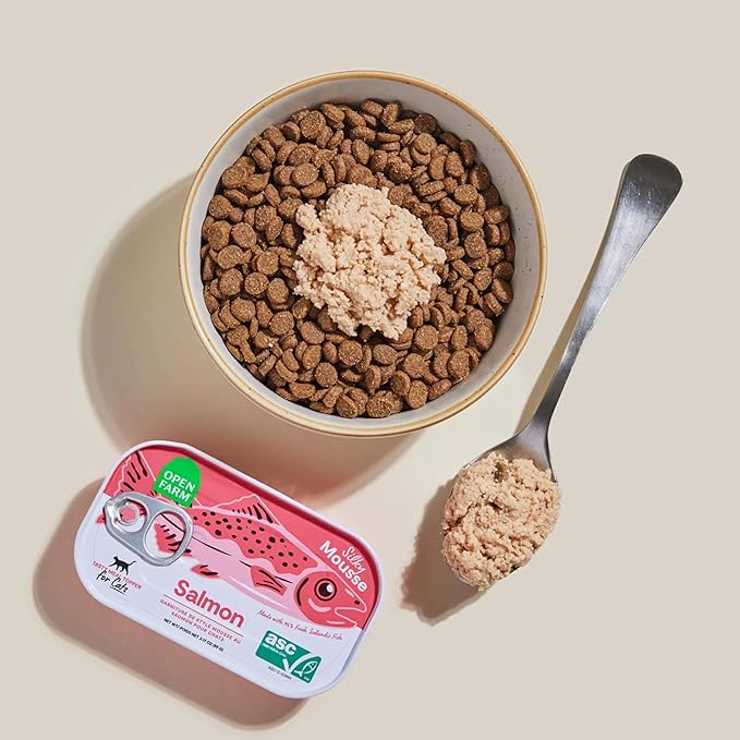 Open Farm, Canned Cat Food Topper, Silky Mousse Made with 95% Responsibly Sourced Icelandic Fish, Grain & Legume Free, Salmon Recipe, 3.17oz Cans (Pack of 17)