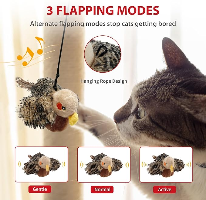 Gigwi Flappy Bird Cat Toy for Indoor Cats, Rechargeable Lifelike Interactive Flapping Bird Cat Toy Tweet, Flapping Wings & Lively Chirping, Automatic Catnip Toys for Cats Kitten, Touch Activated