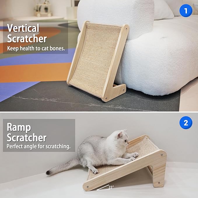 PETKARAY Cat Scratcher, Sisal Cat Scratching Ramp, L Shape Cat Scratch Pad for Indoor Cats, Kitten Wall Furniture Protector Small