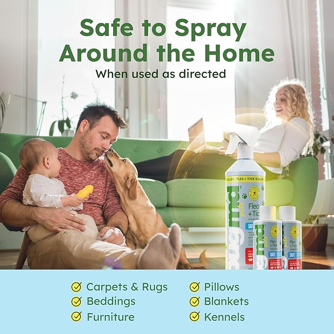 BugMD Flea and Tick Concentrate (3.7 oz, 2 Pack) – Essential Oil Formula for Dogs, Controls Fleas, Ticks & Mites, Safe for Pet Beds, Kennels & Home Use