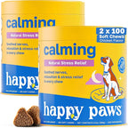 Happy Paws Calming Chews for Dogs, Soft Chews with Chamomile, Passion Flower, Valerian Root, Tryptophan & Theanine, Supports Relaxation, Balanced Behavior & Sleep, Vegan Peanut Butter Flavor 200 Count