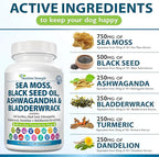 Sea Moss for Dogs 750mg Black Seed Oil 500mg Ashwagandha 250mg Turmeric 250mg Bladderwrack 250mg Dandelion 250mg & Vitamin C Vitamin D3 with Elderberry Manuka Yellow Dock 90 Tablets