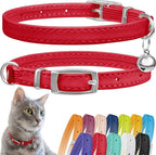 CollarDirect Leather Cat Collar with Bell - Kitten Collar, Small and Big Cat for Boy Cats, Girl Cats with Safety Elastic Strap (Neck Fit 8"-11", Red)