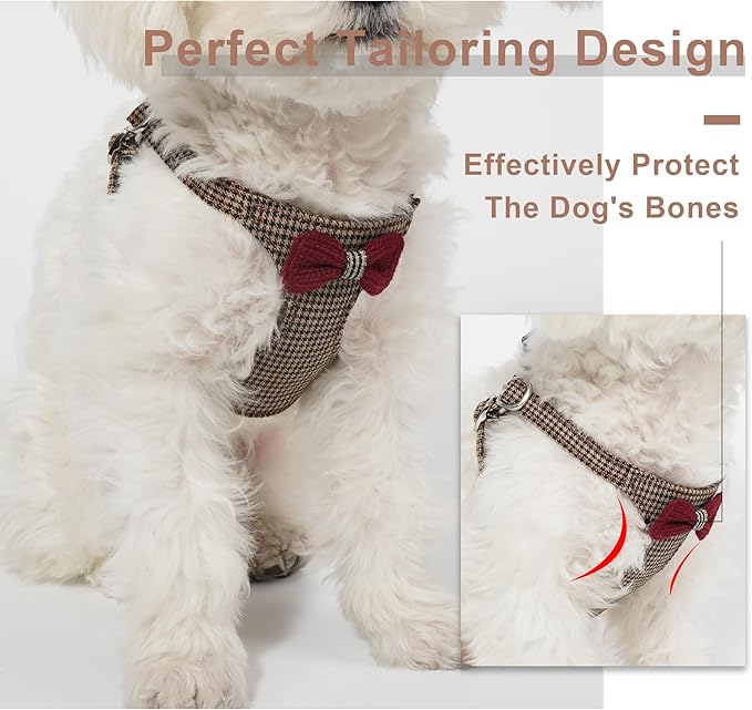 Puppytie No Pull Small Dog Harness with Multifunction Dog Leash,Lightweight Soft Adjustable No Choke Escape Proof Pet Harness Vest Pet Harness Vest,Knitted Brown,S