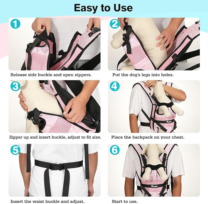 Pawaboo Pet Dog Front Carrier Backpacks, Legs Out Pet Carrier Backpack, Adjustable Easy-fit Dog Chest Carriers for Small Medium Dogs Hands Free for Travel Hiking Cycling Camping, XL, Pink Daisy