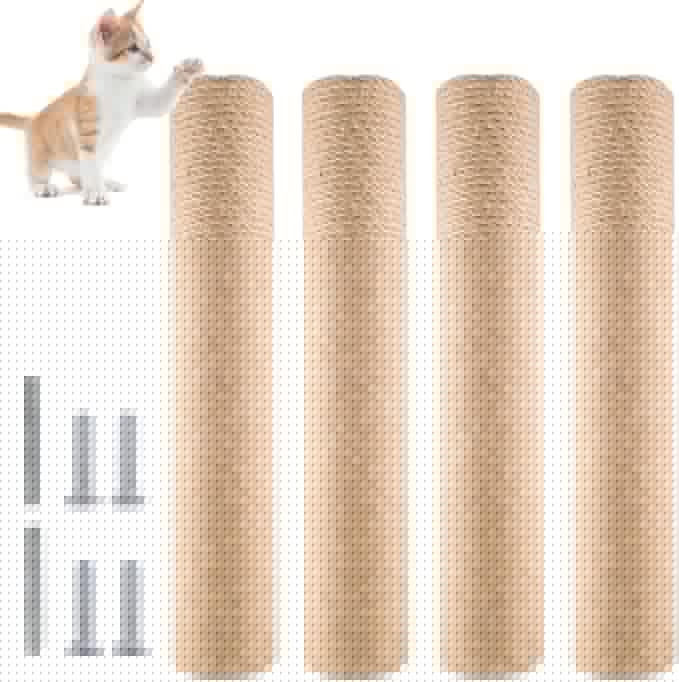 4 pcs Cat Scratching Post Replaceable Sisal Scratching Posts with Sisal Rope Claw Scratcher for Cat Trees Climbing Frame Cat Scratcher Furniture Cat Supplies for Indoor Cat Kittens Activity 15inch