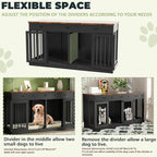 Dog Crate Furniture, 63 Inch Kennel Cage Furniture Large Breed with 3 Drawers, Wooden Double Dog Crate Furniture Table for 2 Dogs, Crates for Large Dogs Furniture - Black