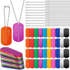 Yinkin 200 Pcs Personalized Military Dog Tags Set Including 100 Pcs Aluminum Blank Dog Tags for Engraving 100 Ball Steel Chain Rectangle Metal Blank Stamping Label for DIY Craft(Multicolor)