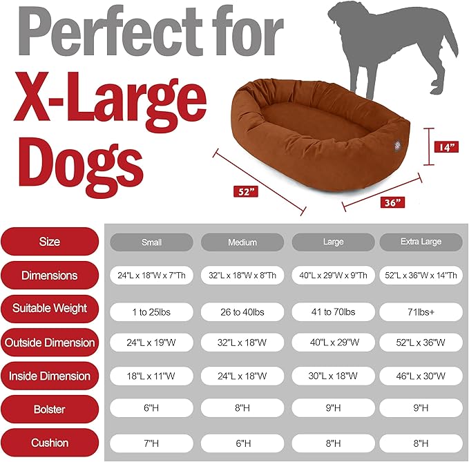 Majestic Pet 52 Inch Suede Calming Dog Bed Washable 52x35x11 (Inch) – Cozy Soft Round Donut Dog Bed with Spine Support for Dogs to Rest Their Head - Pet Bed X- Large – Rust (2025)