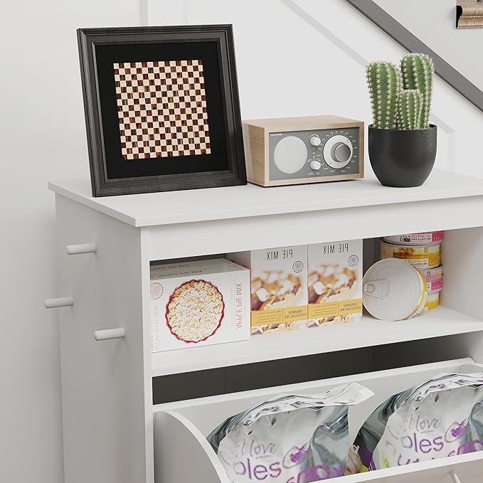 PawHut Dog Feeding Station with Raised Bowls & Storage Cabinet, Pet Feeder Cabinet Container with Hanger for Feeding & Watering Supplies, Dog Food Organizer, White