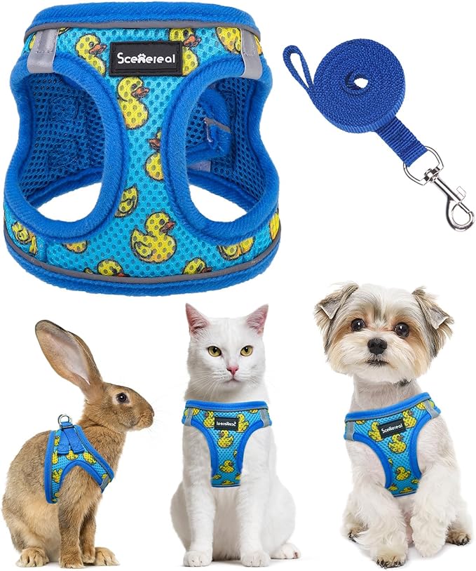 SCENEREAL Cat Harness & Leash Set Escape Proof - Adjustable Air Mesh Vest with Reflective Strips for Kittens, Puppies, Rabbits, Duck S