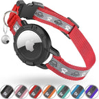 Reflective AirTag Cat Collar, Integrated Cat Tracker Collar with Air Tag Holder and Bell, Safety Elastic Band Cat GPS Collars for Girl Boy Cats, Kittens and Puppies (Red, S)