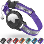 Reflective AirTag Cat Collar, Integrated Cat Tracker Collar with Air Tag Holder and Bell, Safety Elastic Band Cat GPS Collars for Girl Boy Cats, Kittens and Puppies (Purple, XS)