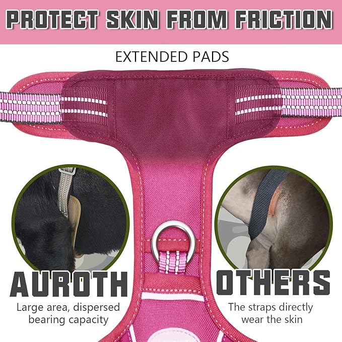 Auroth Tactical Dog Harness for Large Dogs No Pull Adjustable Pet Harness Reflective K9 Working Training Easy Control Pet Vest Military Service Dog Harnesses Rose Red S
