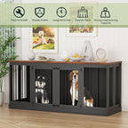 71" Dog Crate Furniture, Large Dog Kennel Furniture, Wood Double Dogs Crate Furniture Large Breed, Dog Crates for 2 Dogs Furniture, Black