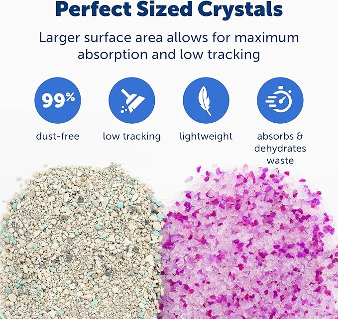 PetSafe ScoopFree Premium Crystal Cat Litter - Ultra-Absorbent Silica Universal Litterbox Crystals - Non-Clumping Odor Control - Lavender Scent - 8 lb Bag - 3 Pack