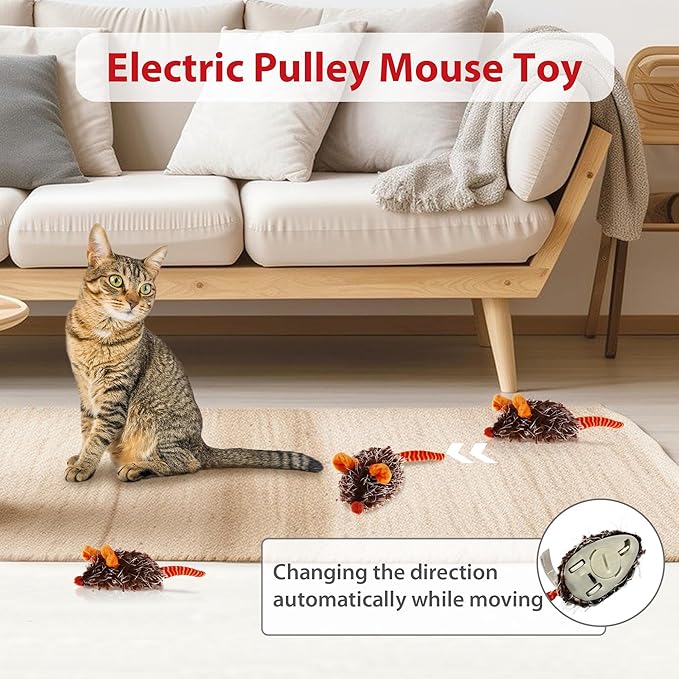 PETGEEK Gigwi Interactive Cat Toys for Indoor Cats, Moving Toy for Bored Indoor Adult Cats, Automatic Electronic Moving Mouse Cat Toys with Realistic Squeaky, Kitten Toys for Hunting Play (Orange)